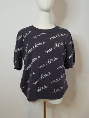 Maeve Grey Knit 'ma chérie' Short Sleeve Sweater